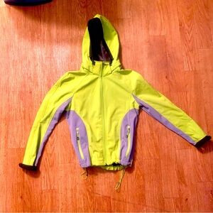Xersion Yellow High Visibility Raincoat Full Zip Hooded Waterproof Jacket Large
